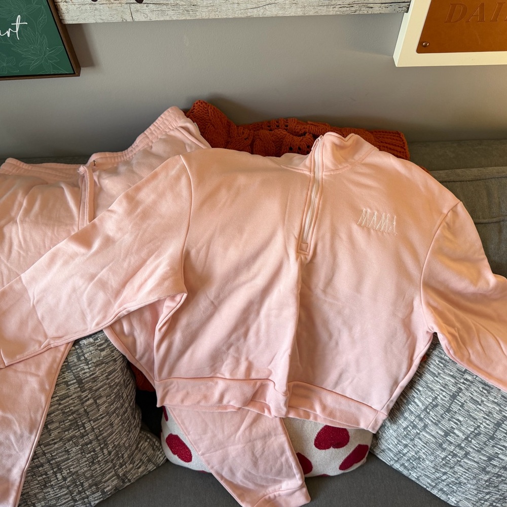 Rae Dunn Pale Pink Half-Zip Mama Pullover & Jogger Set
